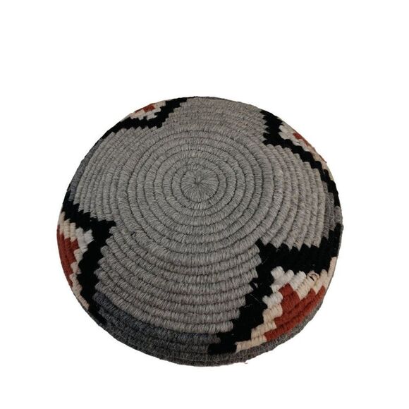 Navajo Coiled Wool Tribal Basket 10” Gray Black Red Clover Storage Centerpiece - Picture 3 of 5